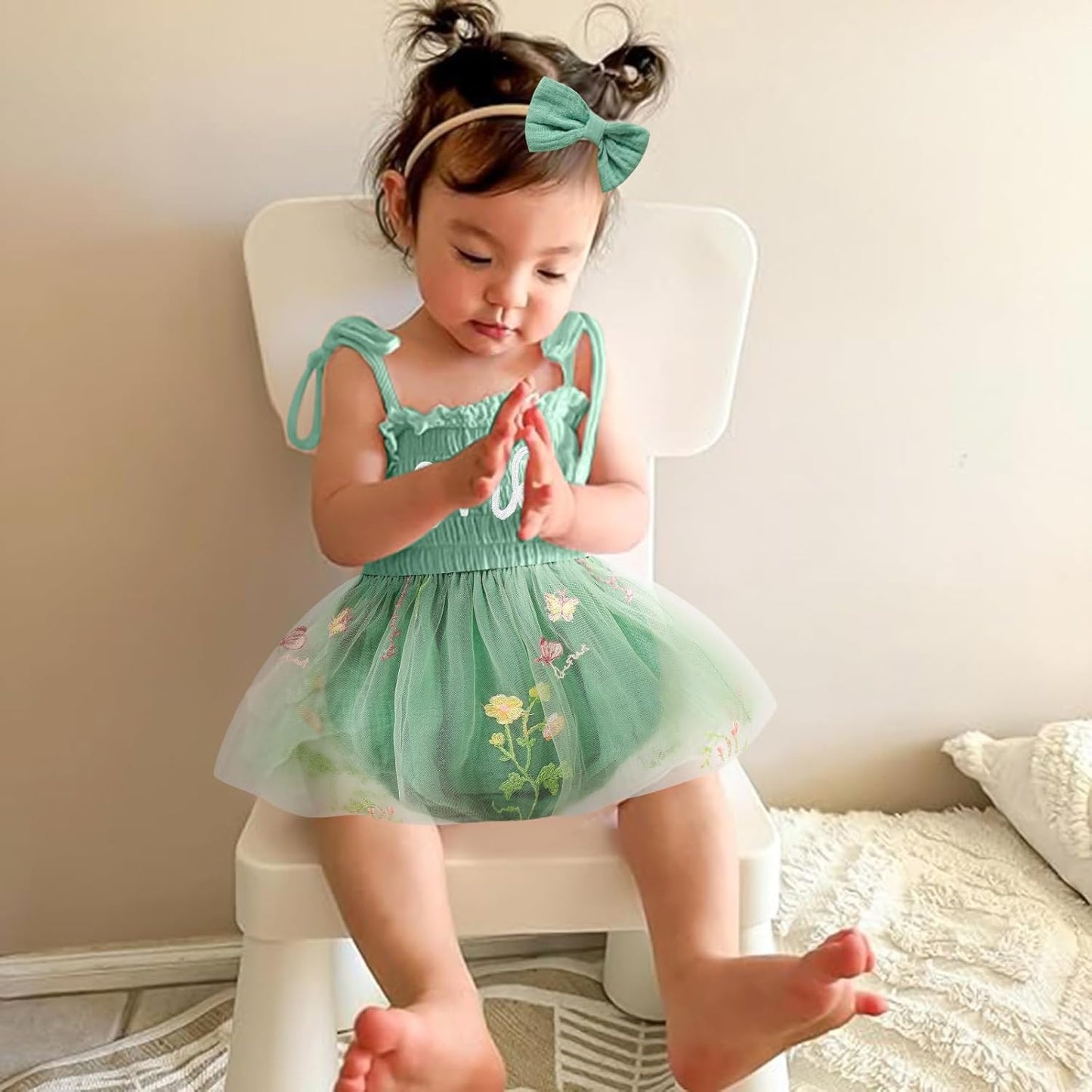 Adorable Baby Girl's 1st Birthday Tulle Romper - Sleeveless Bodysuit for Cake Smash Celebrations