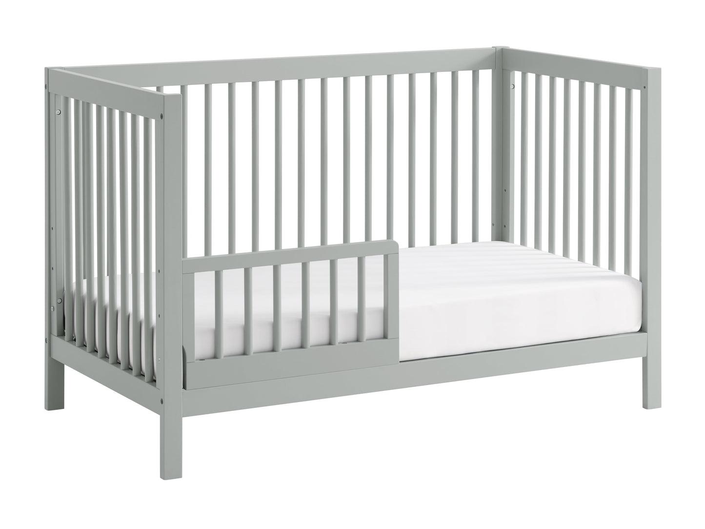 Stylish Gray 4-in-1 Convertible Crib with Round Spindles - Essential Island Full-Size Design