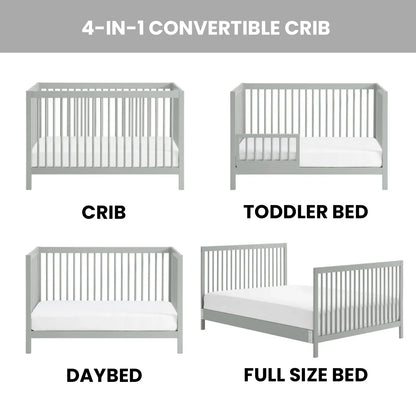 Stylish Gray 4-in-1 Convertible Crib with Round Spindles - Essential Island Full-Size Design