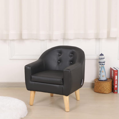 Chic Black PVC Toddler Armchair with Durable Wooden Legs - Ideal Kids' Sofa Chair