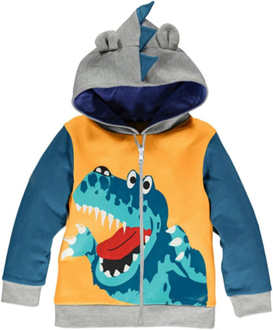 Toddler Boys Jacket Cartoon Dinosaur Animal Zipper Packaway Spring Autumn Hoodies Coat for Kids 1-7 Years