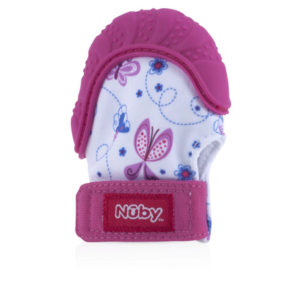 Pink Butterfly Teething Mitten with Convenient Travel Bag - Perfect for On-the-Go Relief!