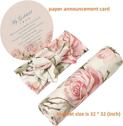 Floral Newborn Receiving Blanket and Headband Set - Perfect for Your Little One!