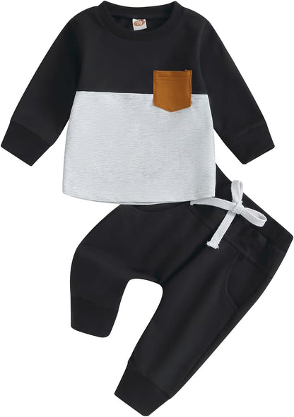 Stylish Toddler Boy's Fall & Winter Outfit Set - Cozy Contrast Long Sleeve Sweatshirt & Stretchy Jogger Pants