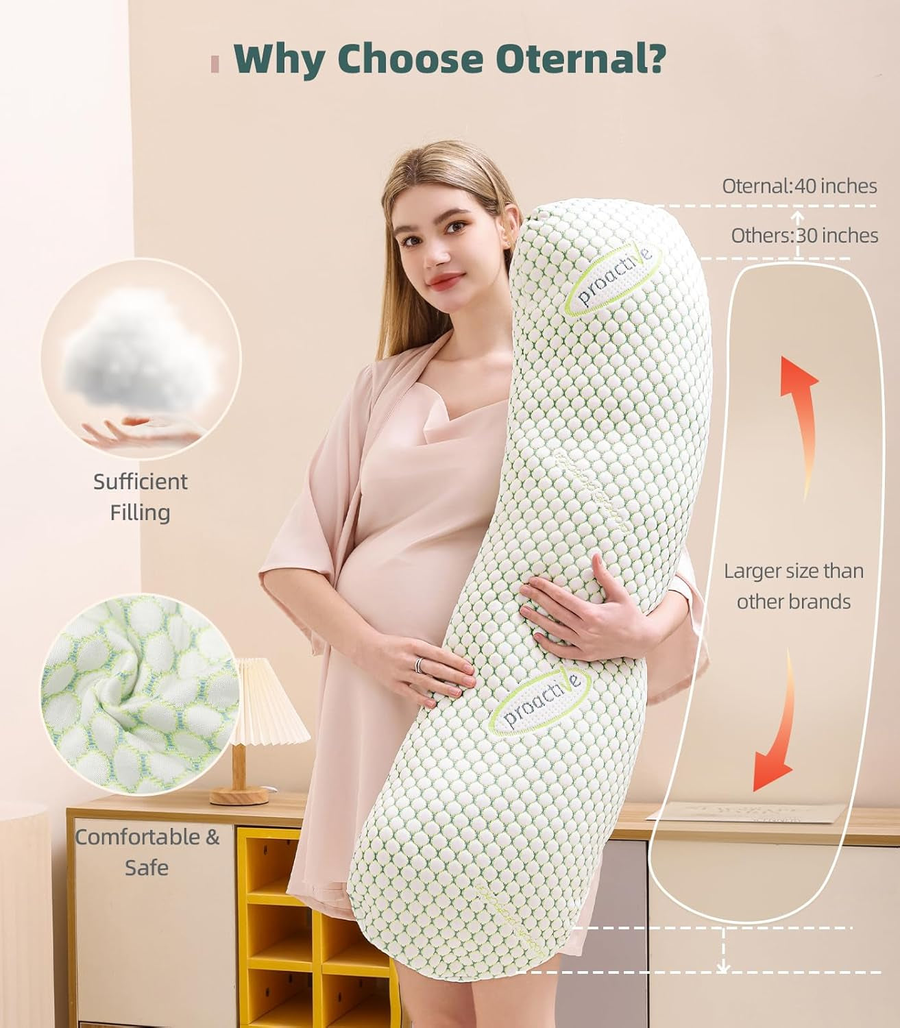 Maternity Body Pillow with Adjustable and Detachable Cover for Back, Hip, and Leg Support