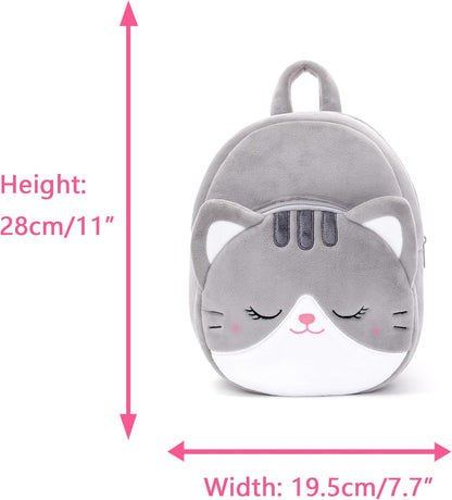 Adorable Gray Cat Plush Backpack for Toddlers - Perfect 11-Inch Kitty Backpack for Girls