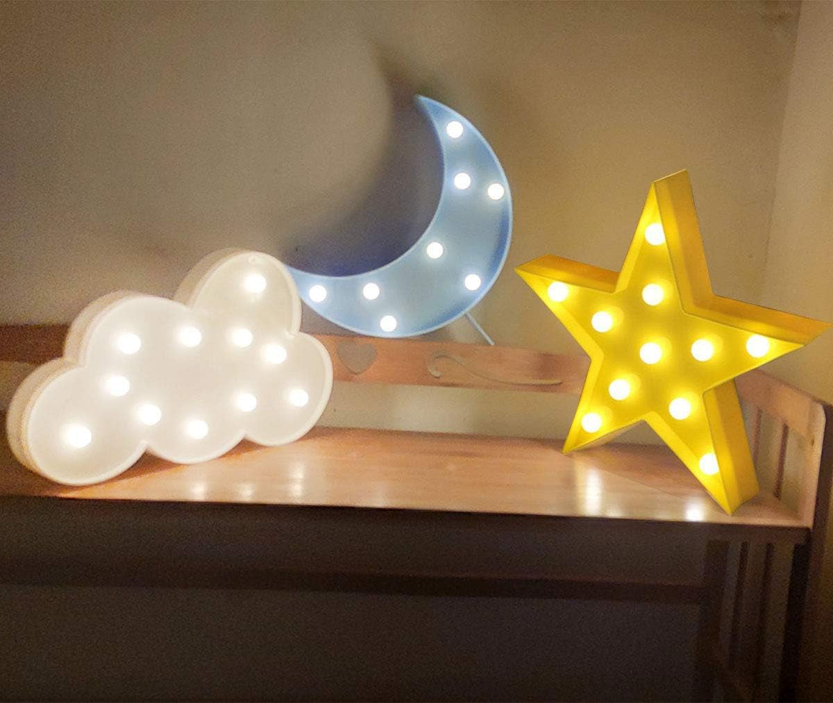 Enchanting 3-Piece 3D Crescent Moon and Cloud LED Star Lamp Set - Perfect Decorative Night Lights for All Ages, Ideal for Birthdays and Christmas Gifts