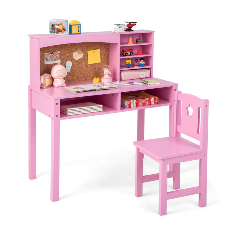 Deluxe Kids Desk and Chair Set with Hutch & Bulletin Board - Ideal for Ages 3+!