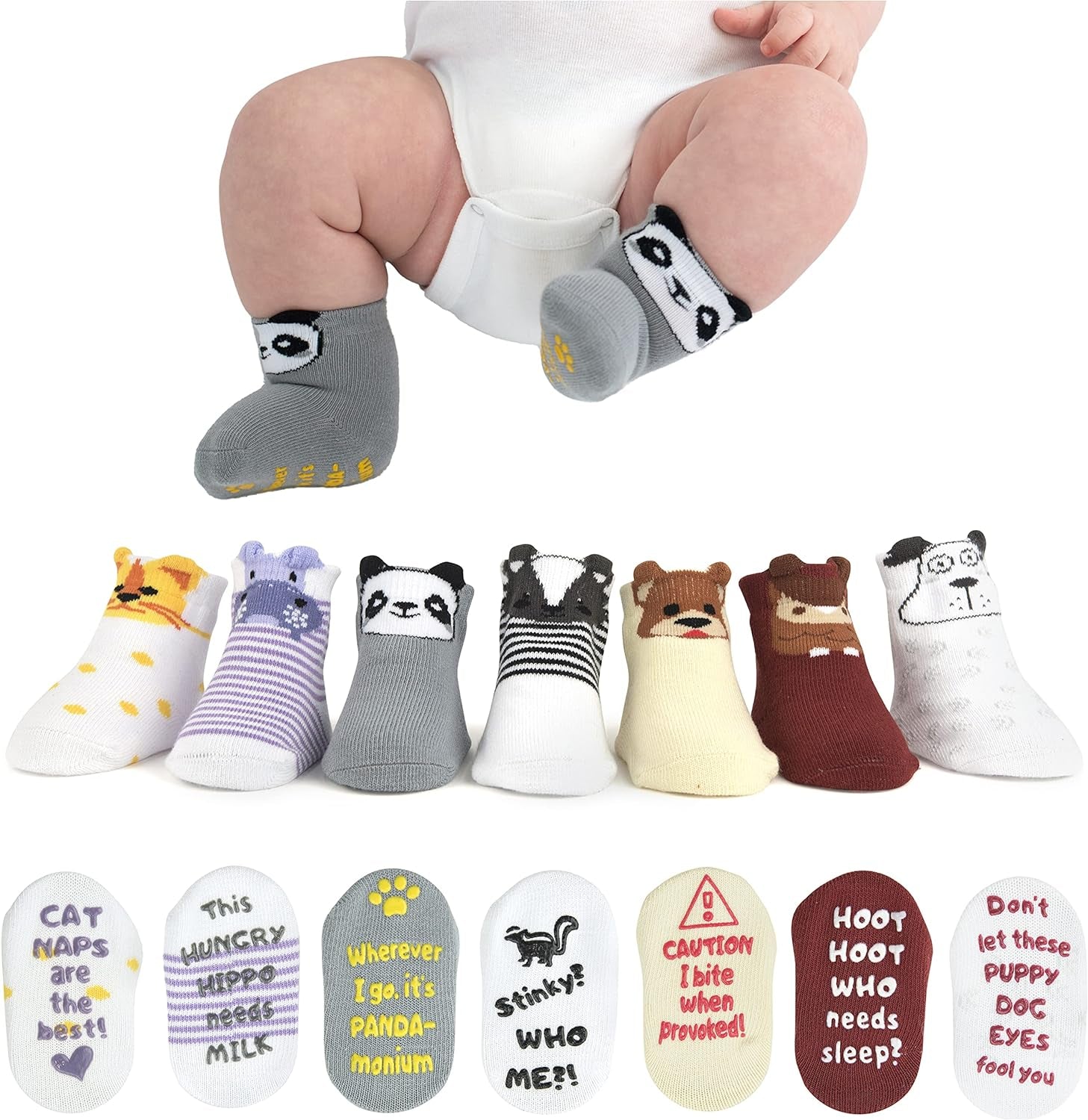 Baby Sock Gift Set - 7 Unique Pairs, Cute & Funny Unisex Newborn Gifts for Baby Showers & Registries