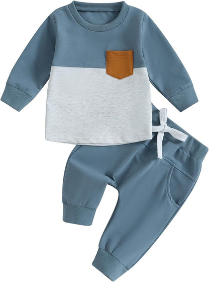 Stylish Toddler Boy's Fall & Winter Outfit Set - Cozy Contrast Long Sleeve Sweatshirt & Stretchy Jogger Pants