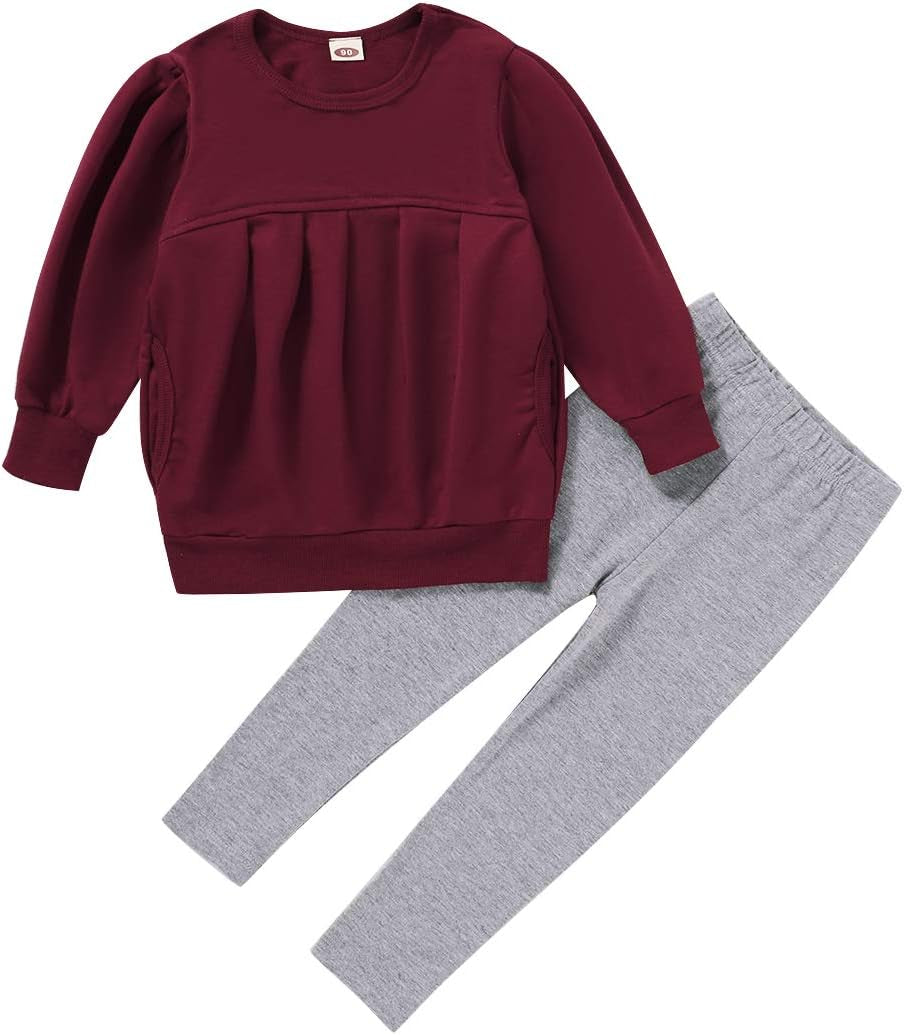 Cozy Winter Set for Toddler Girls: Long Sleeve Tops & Pants Combo