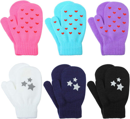 Cozy 6-Pair Toddler Magic Stretch Mittens - Unisex Knitted Winter Gloves for Babies