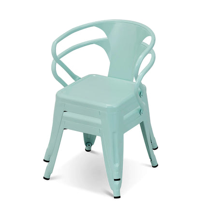 Charming Blue Steel Armchair Set for Kids - Stackable & Ideal for Indoor/Outdoor Adventures!