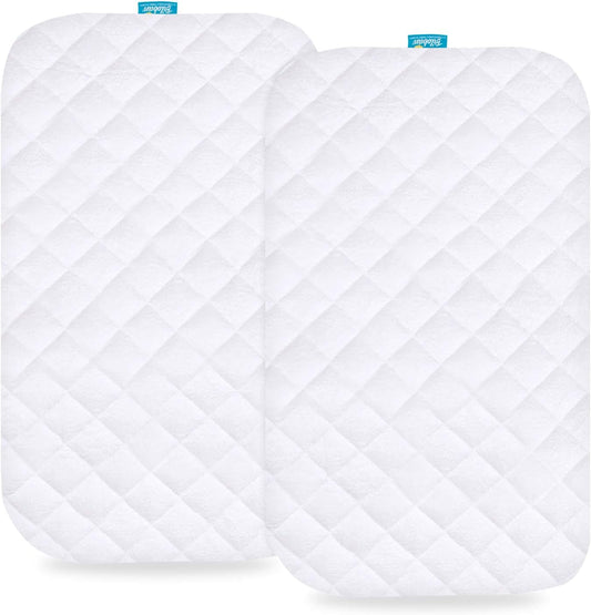 Ultra Soft Waterproof Bassinet Mattress Pad Cover 2-Pack - Bamboo Terry, Fits Cloud Baby/Yacul Bedside Crib, 20"W x 30"L, White