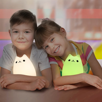 Adorable Cat Lamp Set - Remote Control Silicone Night Light for Kids, Rechargeable Kawaii Design, 4 Piece Bundle