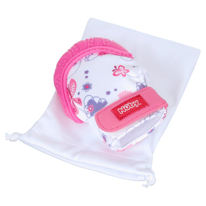 Pink Butterfly Teething Mitten with Convenient Travel Bag - Perfect for On-the-Go Relief!