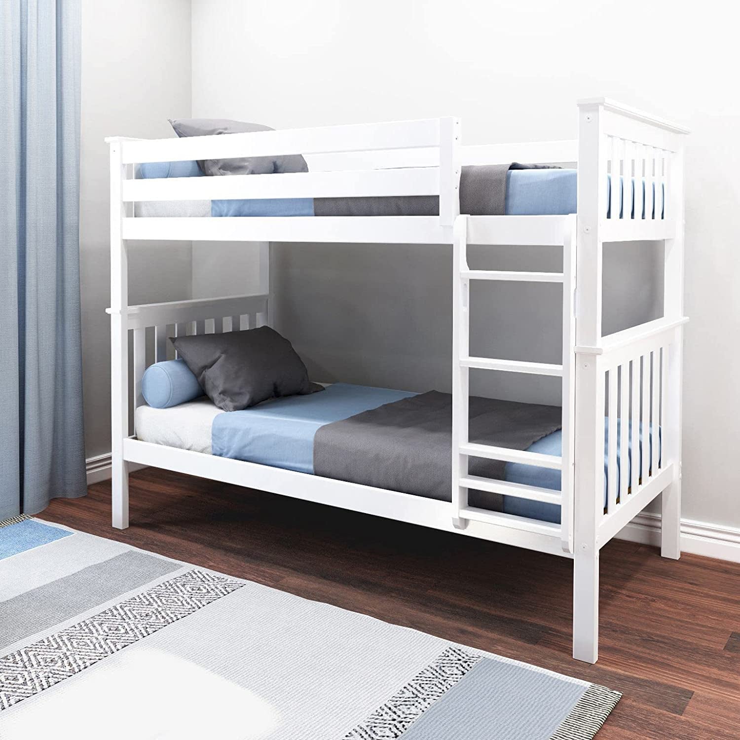 Stylish Solid Wood Twin Over Twin Bunk Bed with Ladder and Safety Guardrails - Easy Assembly, No Box Spring Required, White Finish