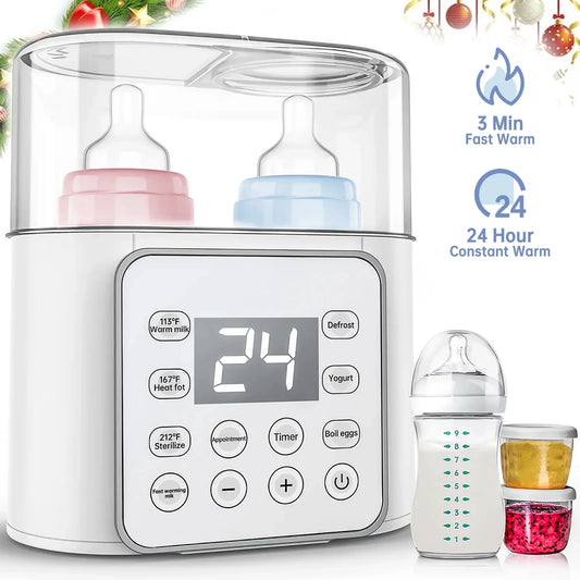 9-in-1 Portable Baby Bottle Sterilizer & Double Bottle Breast Milk Warmer with LCD Display, Timer & 24H Temperature Control