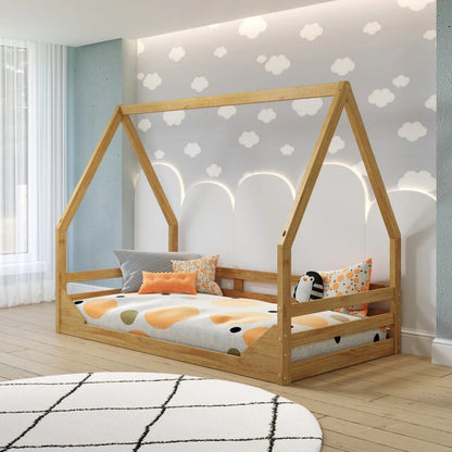 Eco-Friendly Casita Twin Floor Bed for Kids - Solid Wood with Natural Finish