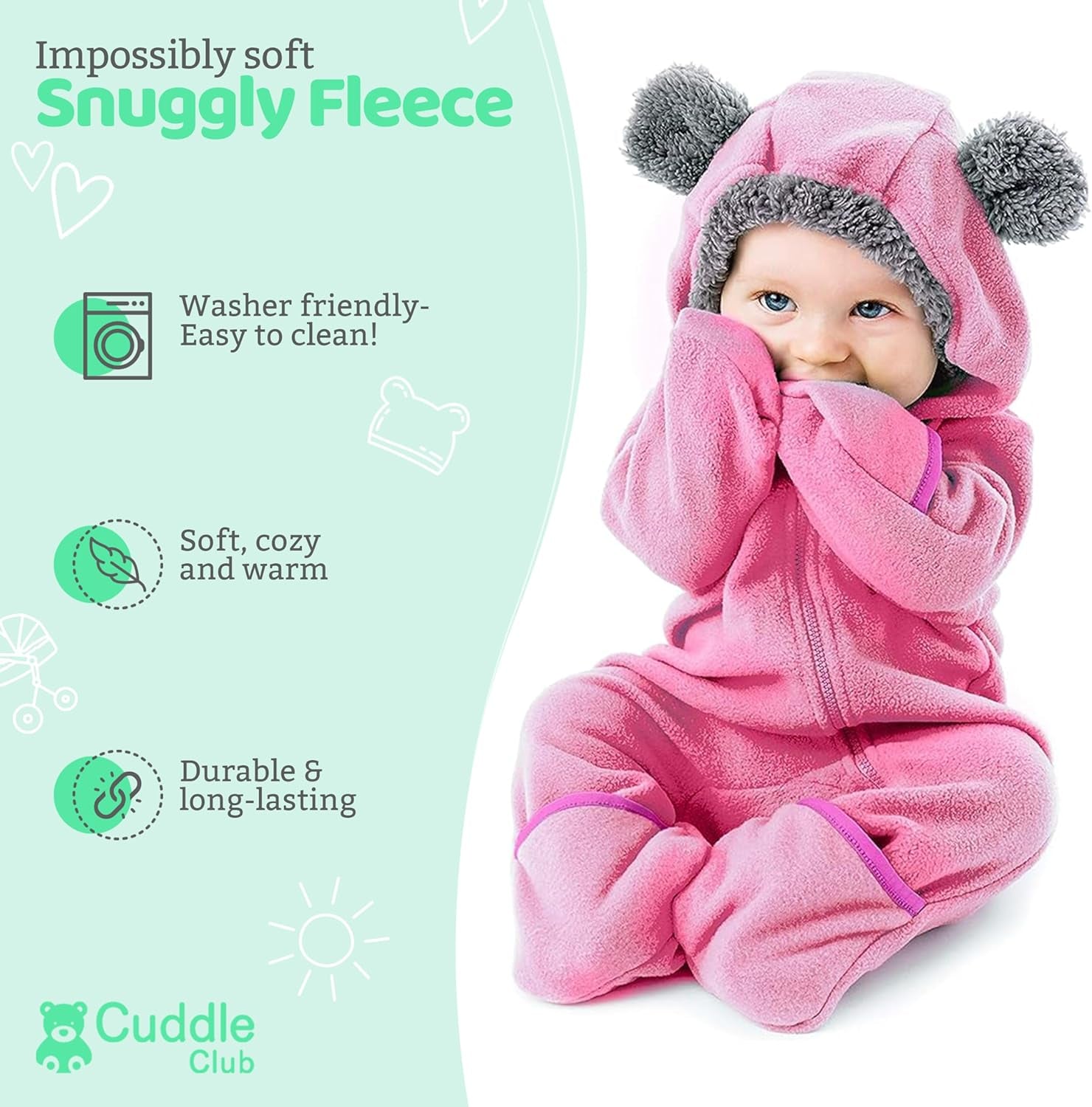 Cozy Fleece Baby Bunting Bodysuit - Adorable Hooded One Piece Romper for Infants and Toddlers