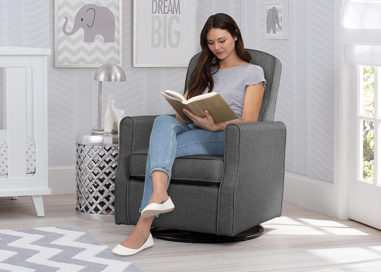 Blair Charcoal Slim Nursery Glider & Swivel Rocker Chair - Stylish Comfort for Your Baby's Room