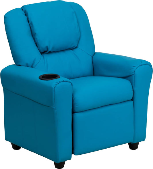 Vana Vinyl Kids Recliner - Stylish Turquoise Chair with Cup Holder, Headrest & Safety Recline, Supports Up to 90 Lbs.