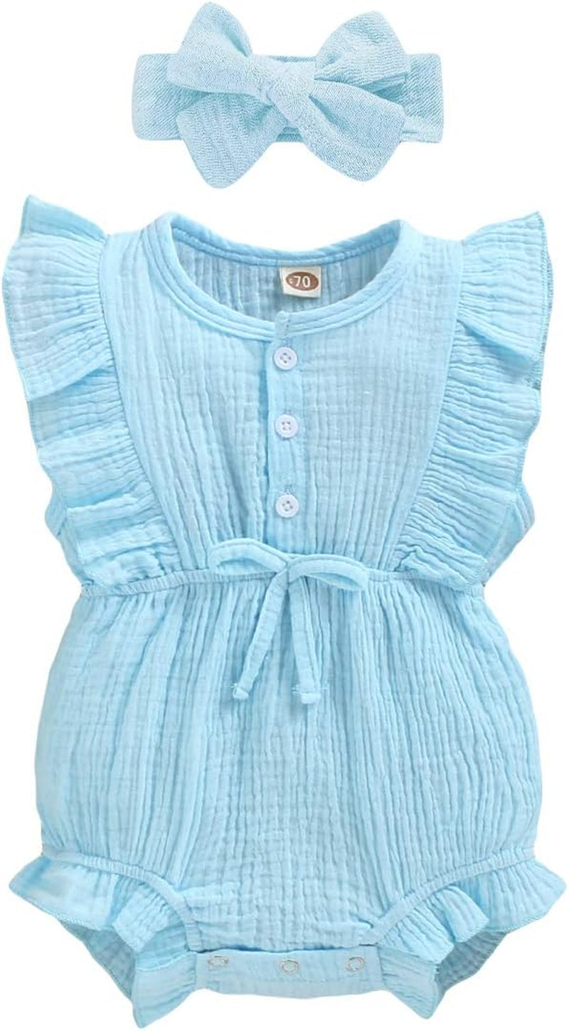 Adorable Ruffled Sleeveless Summer Romper for Toddler Girls - Soft Cotton Linen Comfort