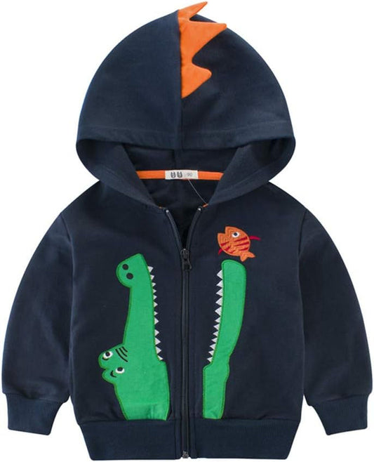 Toddler Boys Jacket Cartoon Dinosaur Animal Zipper Packaway Spring Autumn Hoodies Coat for Kids 1-7 Years