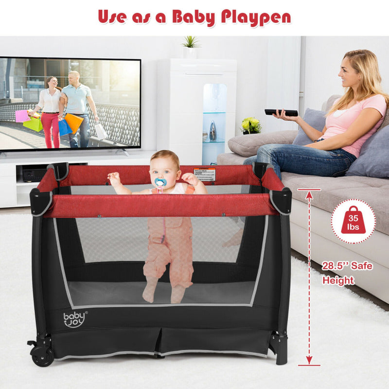 Deluxe 4-in-1 Convertible Baby Play Yard with Interactive Toys & Soothing Music Player