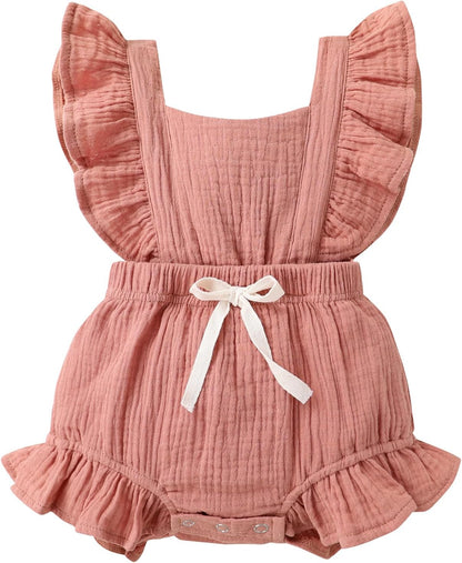 Adorable Ruffled Sleeveless Summer Romper for Toddler Girls - Soft Cotton Linen Comfort