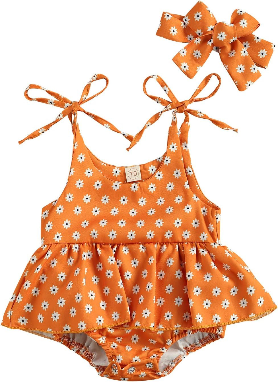 Baby Girls Floral Daisy Playsuit with Headband - Summer Halter Romper and Bodysuit