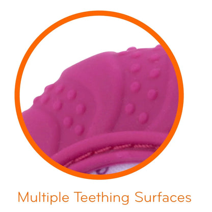 Pink Butterfly Teething Mitten with Convenient Travel Bag - Perfect for On-the-Go Relief!