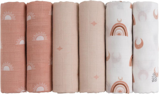 Sunshine Swaddle Bliss: 6-Pack Cotton Muslin Receiving Blankets for Newborns - Soft, Breathable, and Double Absorbent