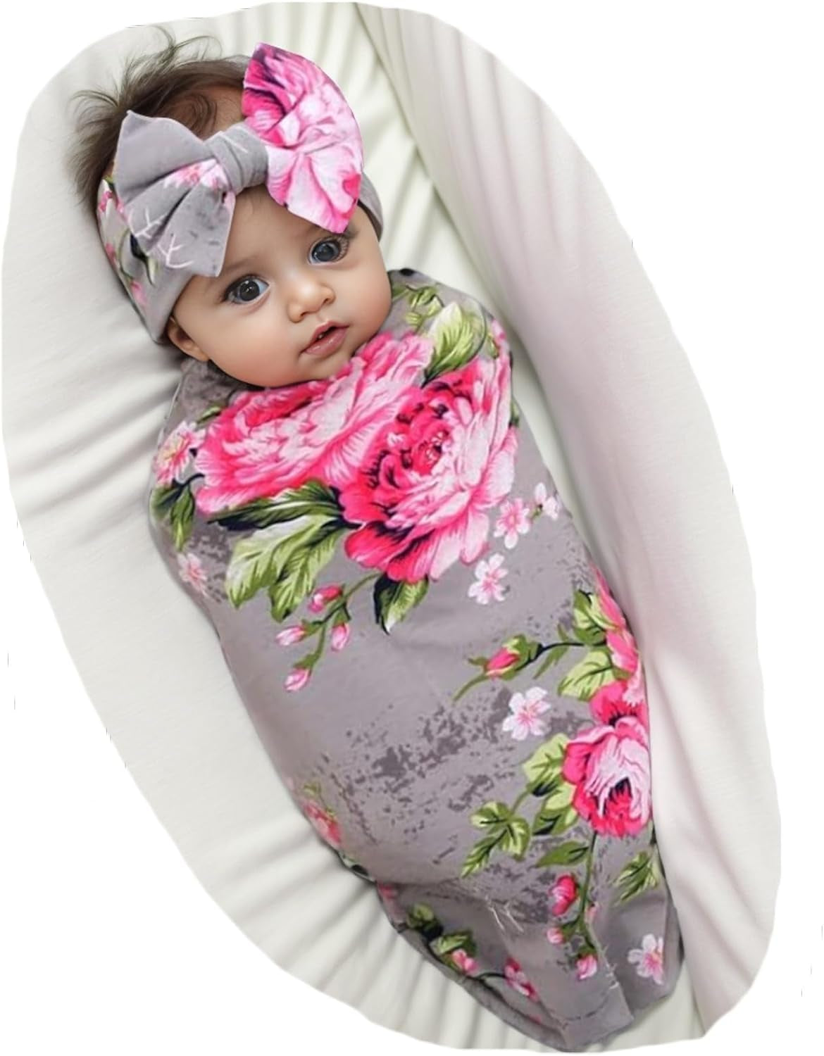 Floral Newborn Receiving Blanket and Headband Set - Perfect for Your Little One!