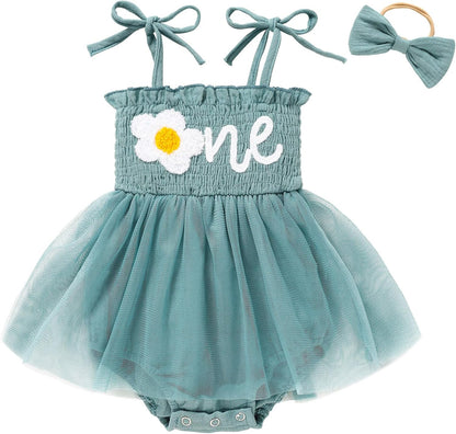 Adorable Baby Girl's 1st Birthday Tulle Romper - Sleeveless Bodysuit for Cake Smash Celebrations