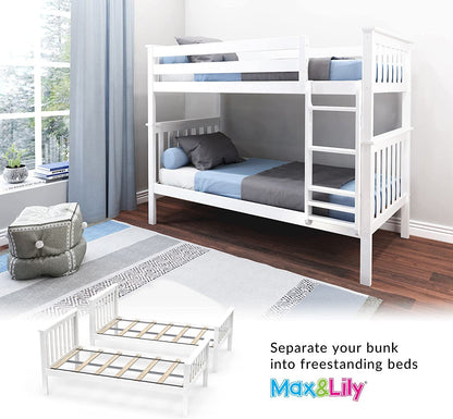 Stylish Solid Wood Twin Over Twin Bunk Bed with Ladder and Safety Guardrails - Easy Assembly, No Box Spring Required, White Finish