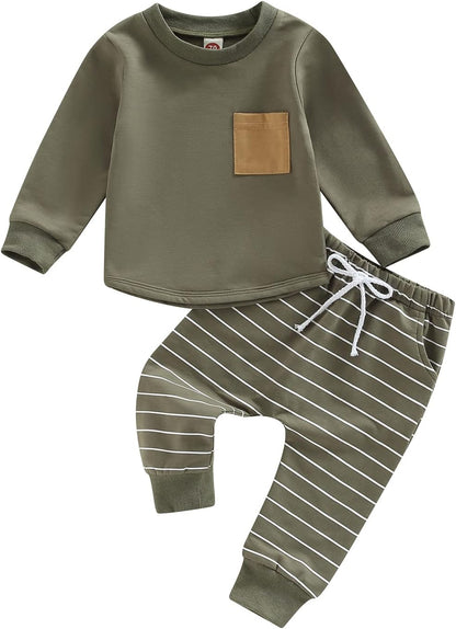 Stylish Toddler Boy's Fall & Winter Outfit Set - Cozy Contrast Long Sleeve Sweatshirt & Stretchy Jogger Pants