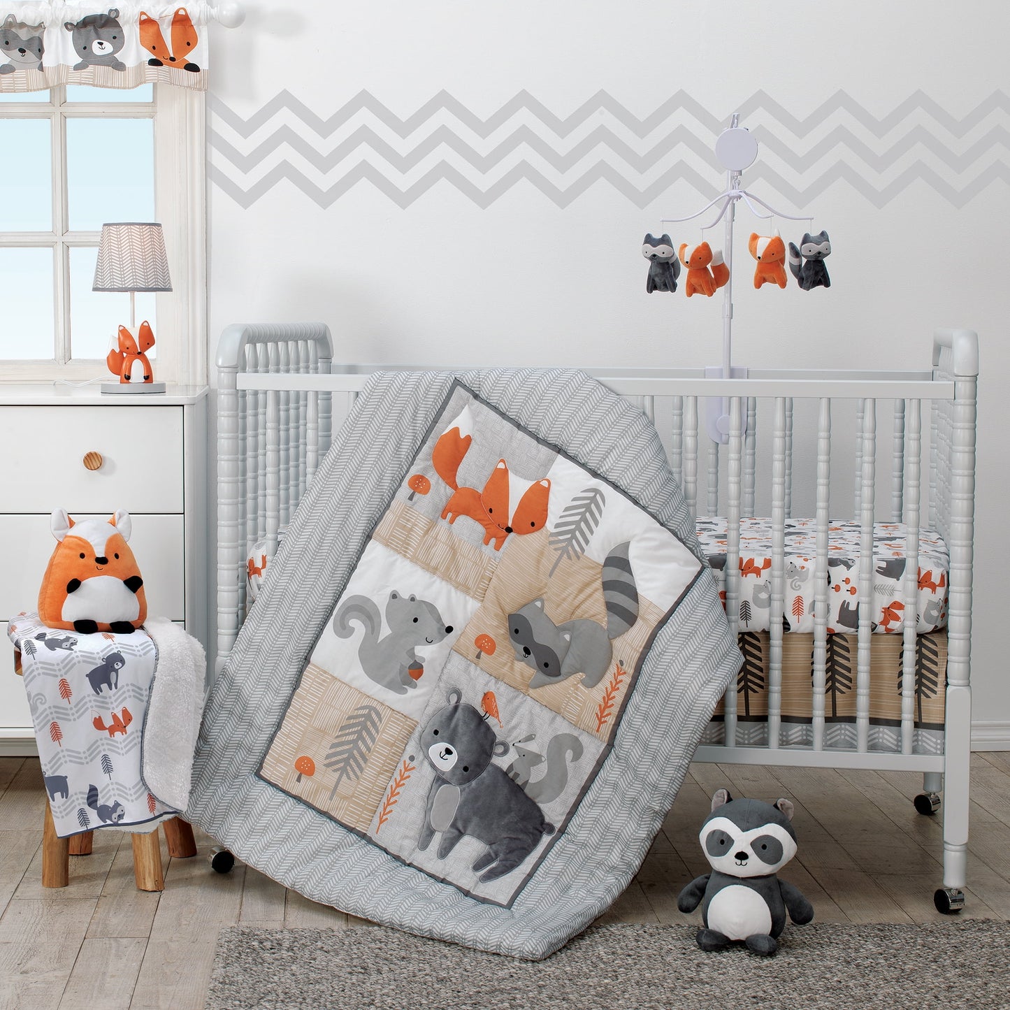 Acorn Gray Woodland Animal 3-Piece Crib Bedding Set