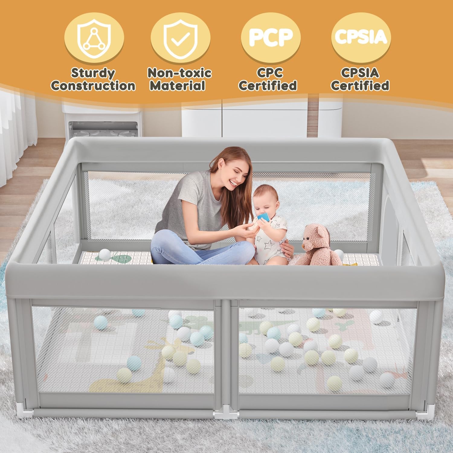 Ultimate Premium Baby Playpen with Soft Mat - Space-Saving 50 x 50 Inch Playard for Infants and Toddlers