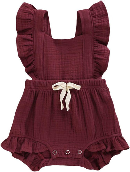 Adorable Ruffled Sleeveless Summer Romper for Toddler Girls - Soft Cotton Linen Comfort