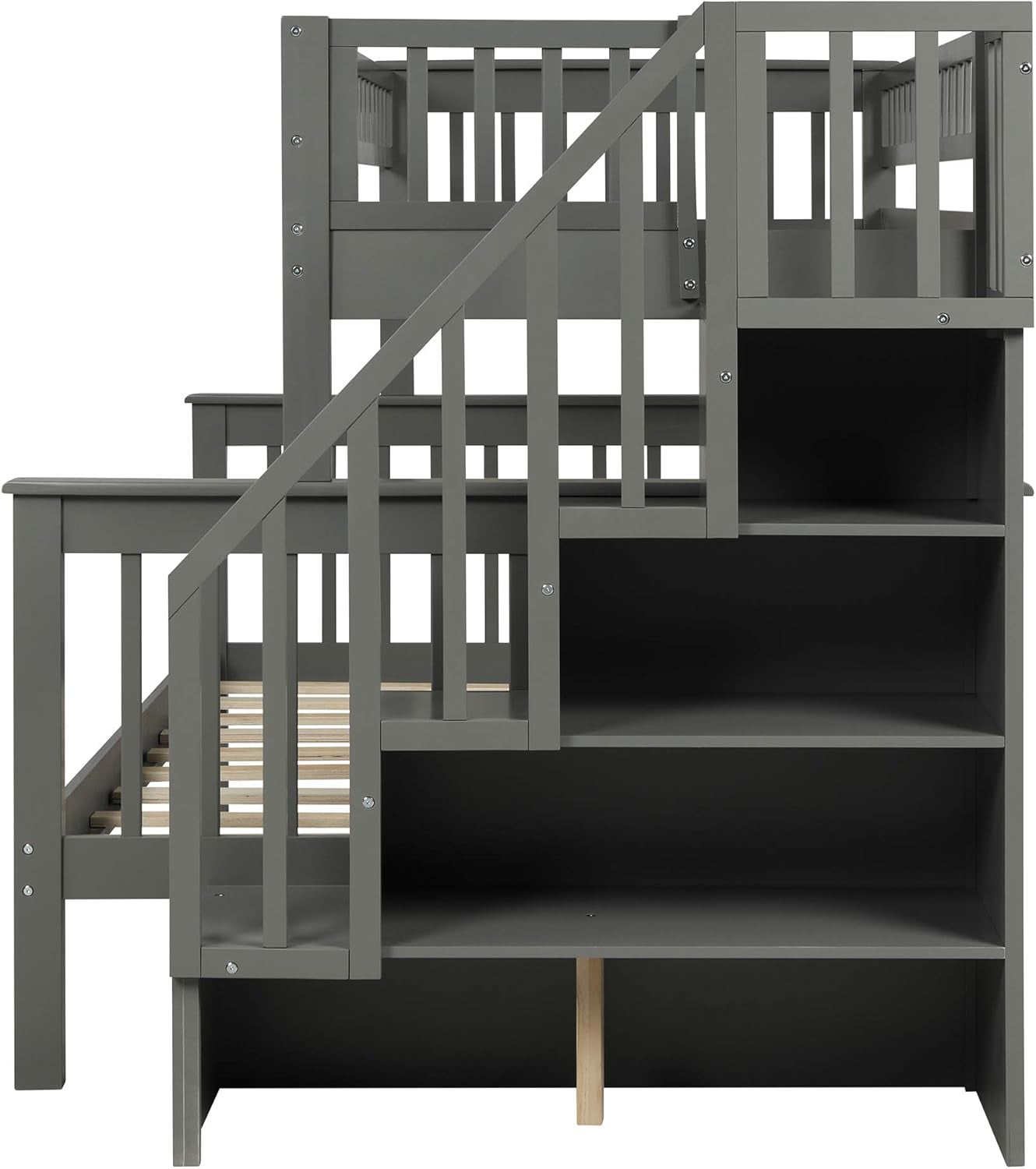 Stylish Twin Over Full Bunk Bed with Convenient Stairway and Smart Storage Solutions