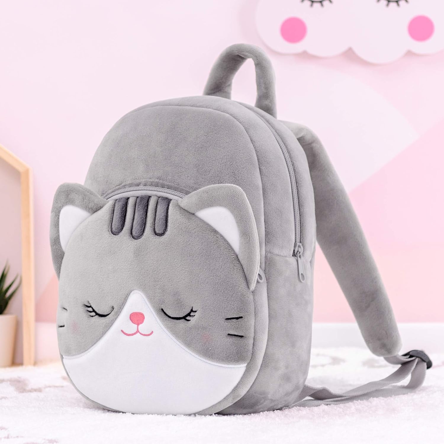 Adorable Gray Cat Plush Backpack for Toddlers - Perfect 11-Inch Kitty Backpack for Girls