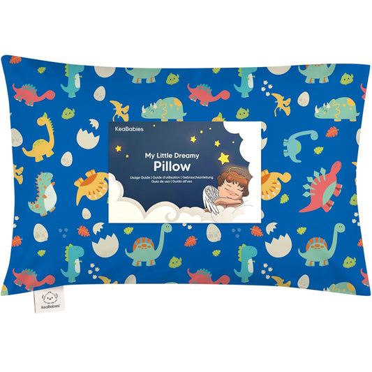 My Little Dreamy Organic Cotton Toddler Pillow with Pillowcase - 13x18 Dinoworld Design for Sleep, Travel, and Nursery