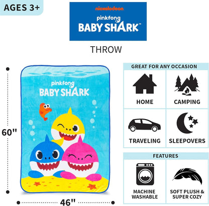 Baby Shark Super Soft Micro Raschel Throw Blanket for Kids - 46" x 60