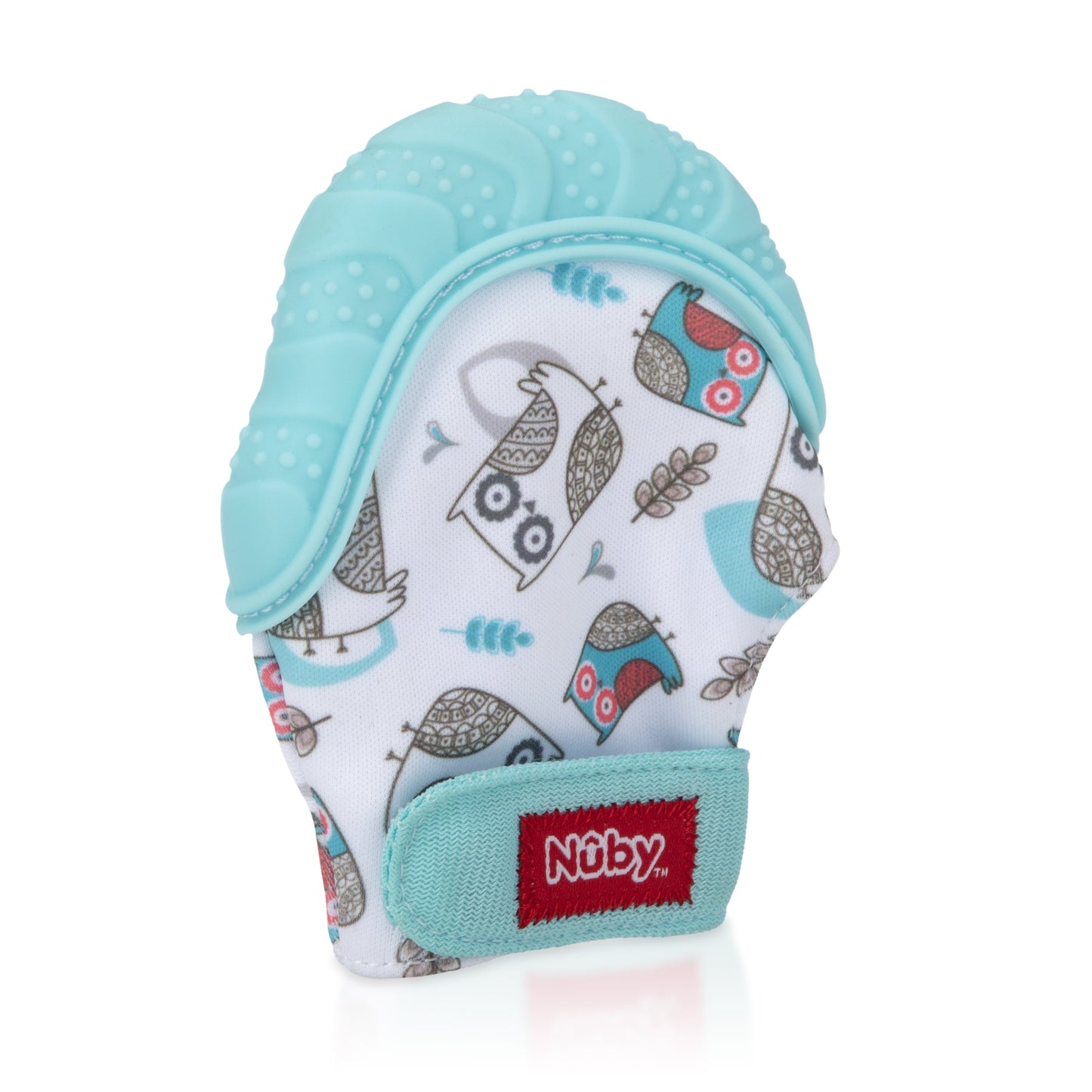 Aqua Owl Teething Mitten with Convenient Travel Bag - Perfect for On-the-Go Relief!