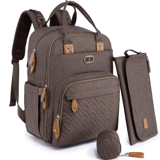 Stylish Diaper Bag Backpack with Changing Pad, Pacifier Case & Stroller Straps - Versatile Travel Bag for Moms & Dads - Perfect for Boys & Girls - Brown