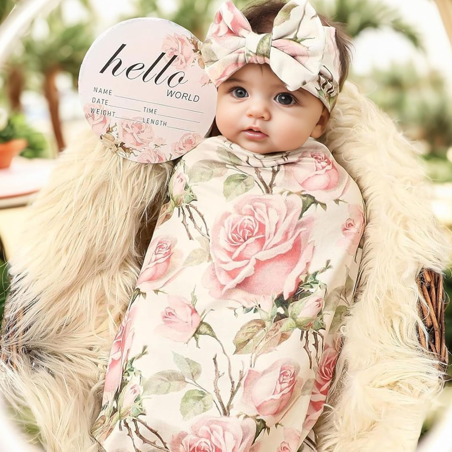 Floral Newborn Receiving Blanket and Headband Set - Perfect for Your Little One!