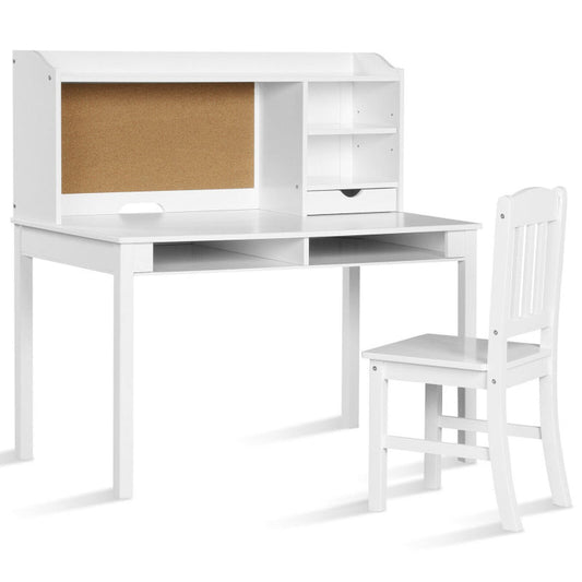 Stylish Deluxe Children's Study Desk and Chair Set with Hutch and Bookshelves - Perfect for Learning!