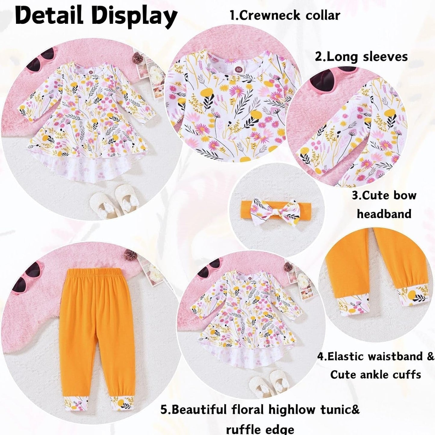 Adorable Toddler Girls' Floral Top and Pants Set - Perfect for Fall & Winter!