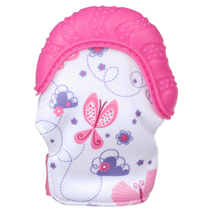 Pink Butterfly Teething Mitten with Convenient Travel Bag - Perfect for On-the-Go Relief!